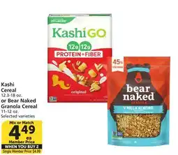 Albertsons Kashi Cereal 12.3-18 oz. or Bear Naked Granola Cereal 11-12 oz offer