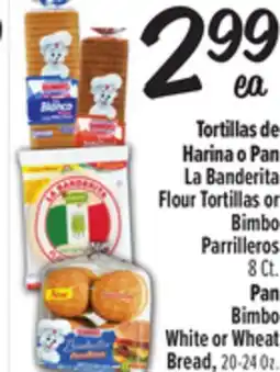 El Super Flour Tortillas or Bimbo Parrilleros White or Wheat Bread offer