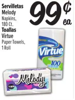 El Super Melody Napkins, 180 Ct., Virtue Paper Towels, 1 Roll offer