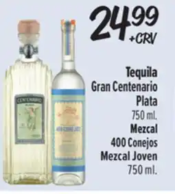 El Super Tequila Gran CentenarioPlata 750 ml. Mezcal 400 Conejos Mezcal Joven 750 ml offer