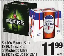 Super King Markets Beck's Pilsner Beer 12 Pk 12 oz Btls or Michelob Ultra 12 Pk 12 oz Btls or Cans offer