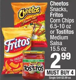 Super King Markets Cheetos Snacks, Fritos Corn Chips 6.5-10 oz or Tostitos Medium Salsa 15.5 oz offer