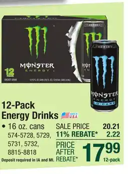 Menards 12-Pack Energy Drinks offer