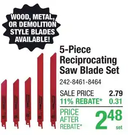 Menards 5-Piece Reciprocating Saw Blade Set offer