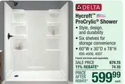 Menards Delta Hycroft ProCrylic Shower offer