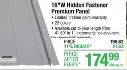 Menards 16W Hidden Fastener Premium Panel offer