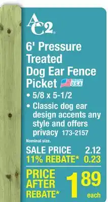 Menards 6' Pressure Treated Dog Ear Fence Picket offer