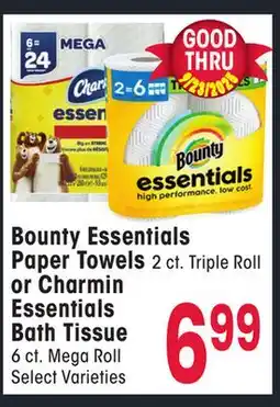 Jewel-Osco Bounty Essentials Paper Towels 2 ct. Triple Roll or Charmin Essentials Bath Tissue 6 ct. Mega Roll offer