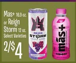 Jewel-Osco Mas + 16.9 oz. or Reign Storm 12 oz offer