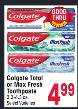 Jewel-Osco Colgate Total or Max Fresh Toothpaste offer