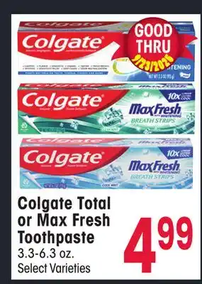 Jewel-Osco Colgate Total or Max Fresh Toothpaste offer