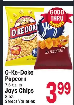 Jewel-Osco O-Ke-Doke Popcorn 7.5 oz. or Jays Chips 8 oz offer
