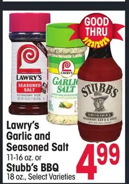 Jewel-Osco Lawry's Garlic and Seasoned Salt 11-16 oz. or Stubb's BBQ 18 oz offer
