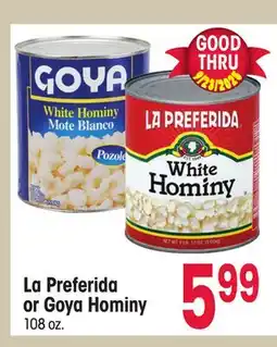 Jewel-Osco La Preferida or Goya Hominy offer