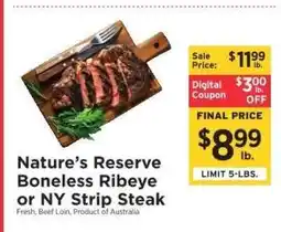 ShopRite Nature’s Reserve Boneless Ribeye or NY Strip Steak offer