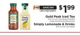 ShopRite Gold Peak Iced Tea & Simply Lemonade & Drinks offer