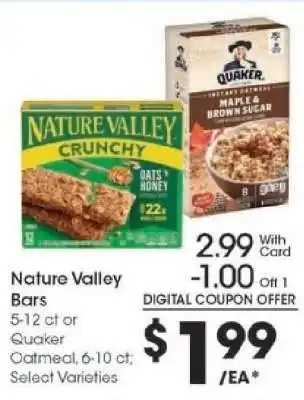 Kroger Nature Valley Bars or Quaker Oatmeal offer
