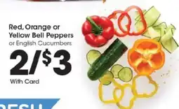 Kroger Red, Orange or Yellow Bell Peppers or English Cucumbers offer