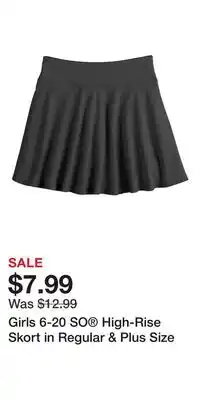 Kohl's Girls 6-20 SO High-Rise Skort in Regular & Plus Size offer