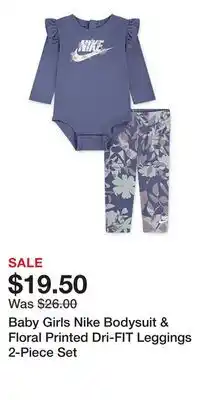 Kohl's Baby Girls Nike Bodysuit & Floral Printed Dri-FIT Leggings 2-Piece Set offer