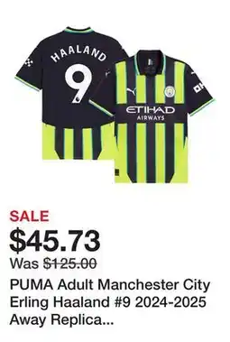 Dick's Sporting Goods PUMA Adult Manchester City Erling Haaland #9 2024-2025 Away Replica Jersey offer