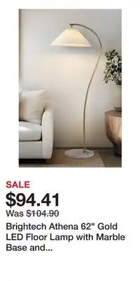 Nordstrom Brightech Athena 62 Gold LED Floor Lamp with Marble Base and Pleated Fabric Shade, Bulb Included offer