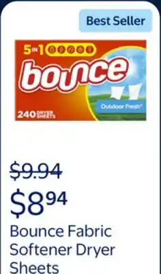 Walmart Bounce Fabric Softener Dryer Sheets, Outdoor Fresh Scent offer
