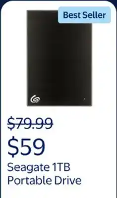 Walmart Seagate STHN1000400 1TB Backup Plus Slim Portable Drive USB 3.0, Black offer