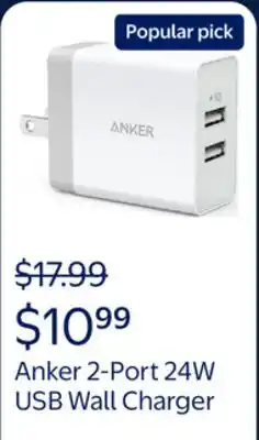 Walmart Anker 2-Port 24W USB Wall Charger offer