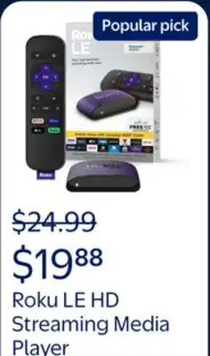 Walmart Roku LE HD Streaming Media Player with High Speed HDMI Â Cable and Simple Remote offer