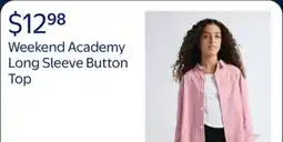 Walmart Weekend Academy Girls Long Sleeve Button Down Top offer