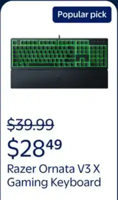 Walmart Razer Ornata V3 X Full-Size Wired Membrane Gaming Keyboard for PC, Chroma RGB, Wrist Rest, Black offer