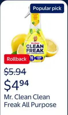 Walmart Mr. Clean Clean Freak All Purpose Cleaner Spray, Multi-Surface Cleaning, Lemon offer