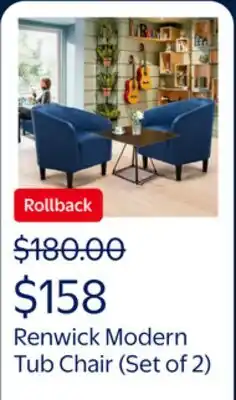 Walmart Renwick Modern Upholstered Tub Chair, Set of 2, Navy Blue Velvet offer