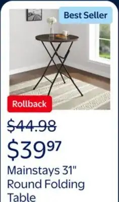 Walmart Mainstays 31 Round High-Top Folding Table, Walnut offer