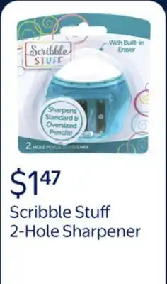 Walmart Scribble Stuff 2-Hole Manual Pencil Sharpener with Built-In Eraser – Handheld, Blue offer