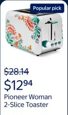 Walmart The Pioneer Woman 2-Slice Toaster, Folk Geo Print with Removable Tray offer
