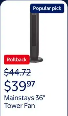 Walmart Mainstays 36 Tall 3-Speed Oscillating Tower Fan, MSWMT24JR, New offer