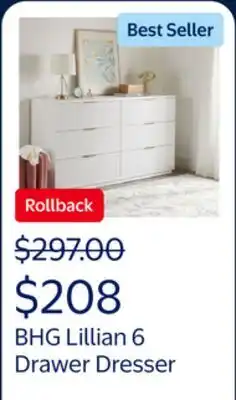 Walmart Better Homes and Gardens Lillian 6 Drawer Dresser offer