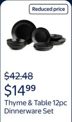 Walmart Thyme & Table 12-Piece Stoneware Dinnerware Set, Black Onyx Collection offer