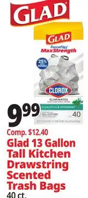 Ocean State Job Lot Glad 13 Gallon Tall Kitchen Drawstring Scented Trash Bags offer