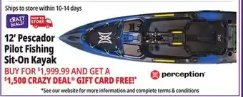 Ocean State Job Lot Perception Pescador Pilot 12.0 Fishing Pedal Kayak Sonic Camo offer
