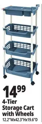 Ocean State Job Lot HomeLiving 4-Tier Multipurpose Storage Cart with Wheels offer
