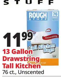 Ocean State Job Lot Rough Stuff 13 Gal Tall Kitchen Trash Bags with Drawstring 76 Count offer