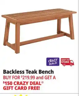 Ocean State Job Lot Backless Teak Bench offer