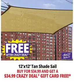 Ocean State Job Lot 12'x12' Tan Shade Sail offer