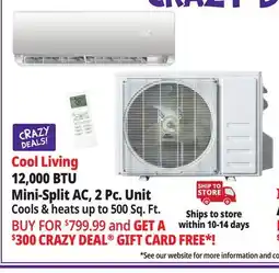 Ocean State Job Lot Cool Living 12 000 BTU Mini-Split Air Conditioner 2-Piece Unit Kit offer