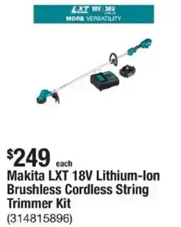 The Home Depot Makita LXT 18V Lithium-Ion Brushless Cordless String Trimmer Kit offer