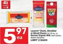 Albertsons Lucerne chunk, shredded or sliced cheese or horizon organic milk offer