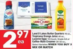Albertsons Land O Lakes Butter Quarters, Tropicana Orange Juice, Lucerne Eggs, Grade AA or Coffee-Mate Creamer offer